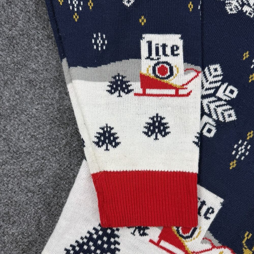 Miller Lite Ugly Christmas Sweater XL Snowflake Reindeer Beer Can Holiday Knit - Picture 2 of 9